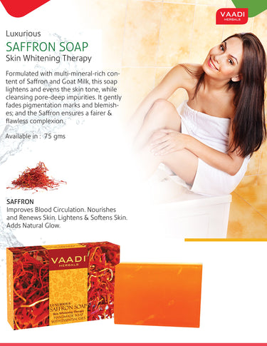 Vaadi Herbals Super Value Luxurious Saffron Skin Whitening Therapy Soap, 75g (Pack Of 6)